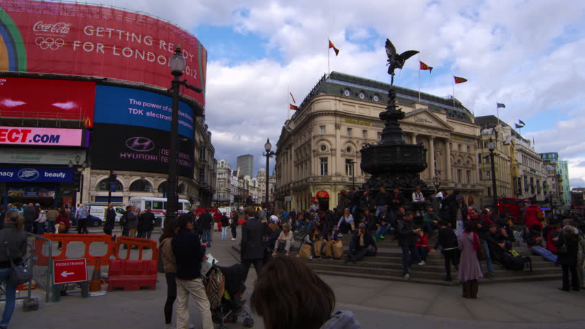 LONDON, UK - OCTOBER 7, 2011: Shot pans across Piccadilly Circus.