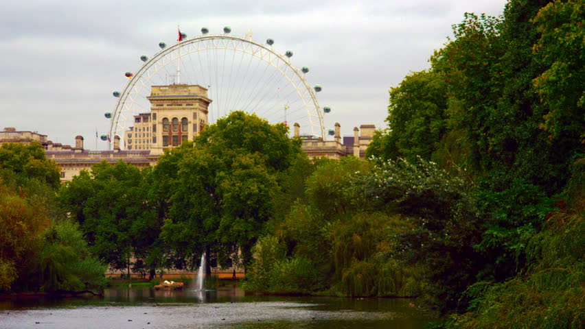 LONDON, UK - OCTOBER 8, 2011: London Eye from green Saint James Park.