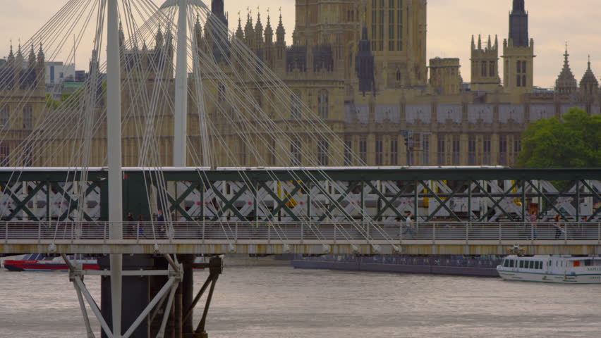 LONDON, UK - OCTOBER 9, 2011: close-up of train on the Hungerford Bridge in