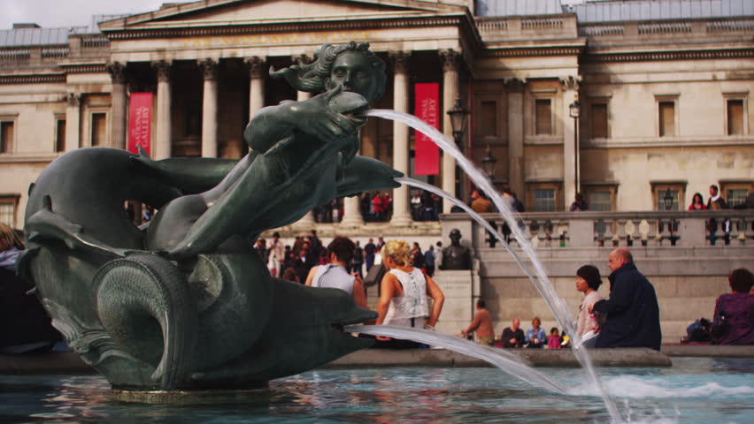 LONDON, UK - OCTOBER 9, 2011: Fountain in front of the National Gallery.