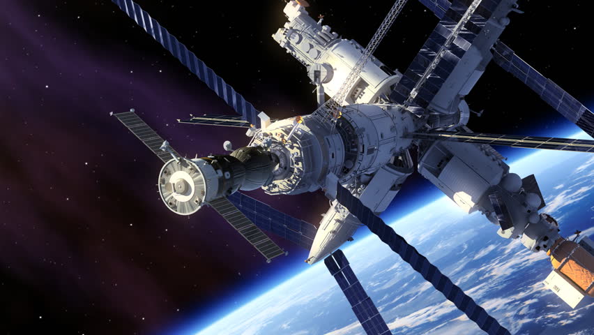 Docking Of Spacecraft And Space Station. 