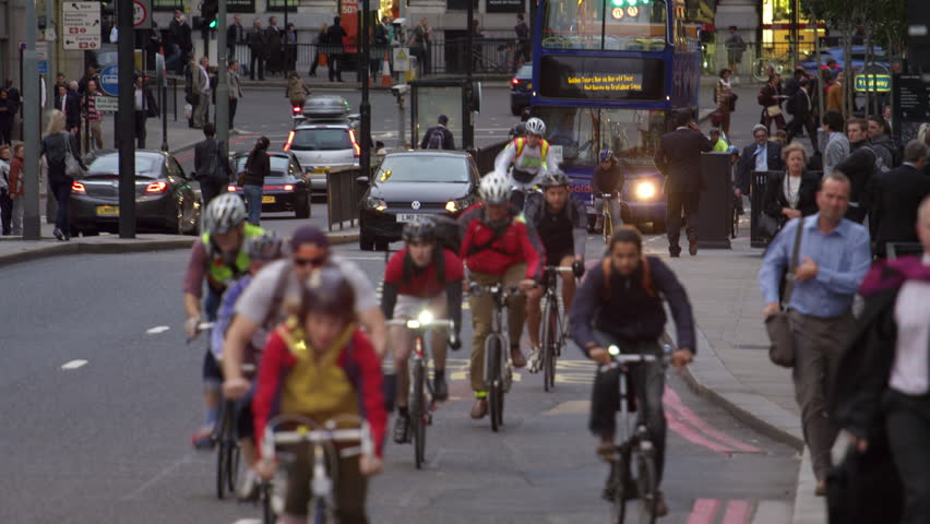 LONDON, UK - OCTOBER 10, 2011: Cyclists in busy London traffic