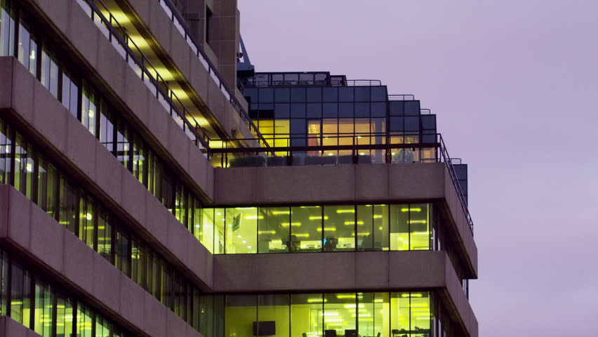 LONDON, UK - OCTOBER 10, 2011: Downward moving shot of an office building
