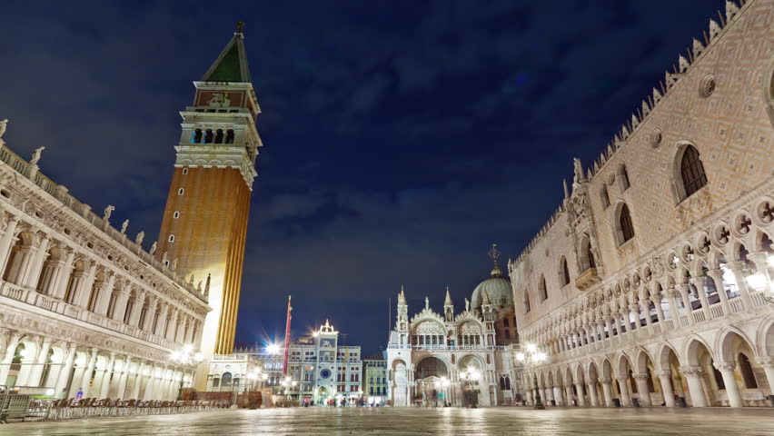 Night time Saint Mark Square time-lapse in the square