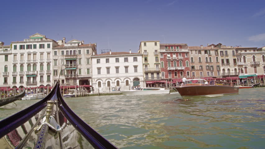 Traveling view of some of the buildings on the Grand Canal from a Gondola