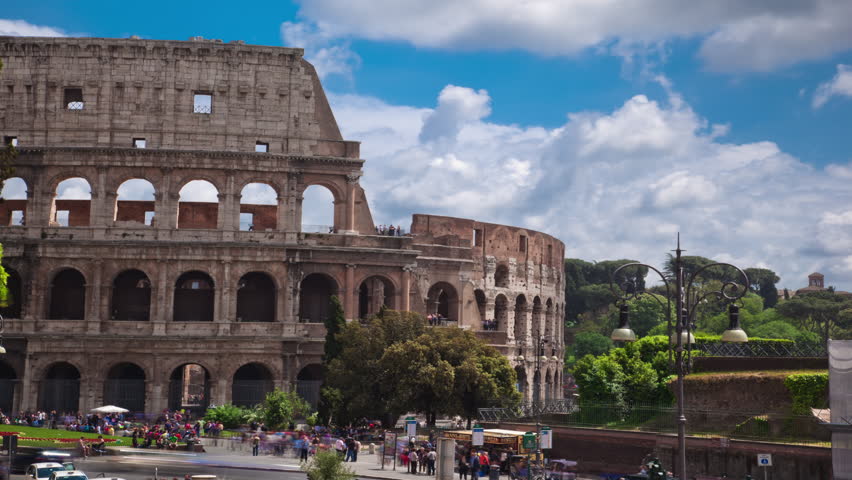 Time-lapse of the Colosseum and street traffic
