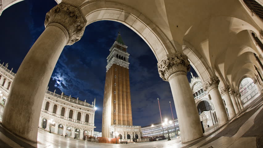 Time-lapse of the tower in Saint Mark's Square at night