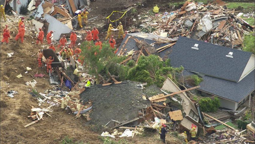 landslide homes workers destruction houses town Stock Footage Video ...