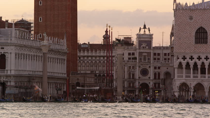 Static shot of Piazza San Marco and waves in the canal
