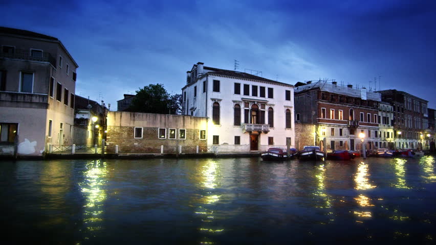 Stationary shot of waterside buildings on the Grand Canal
