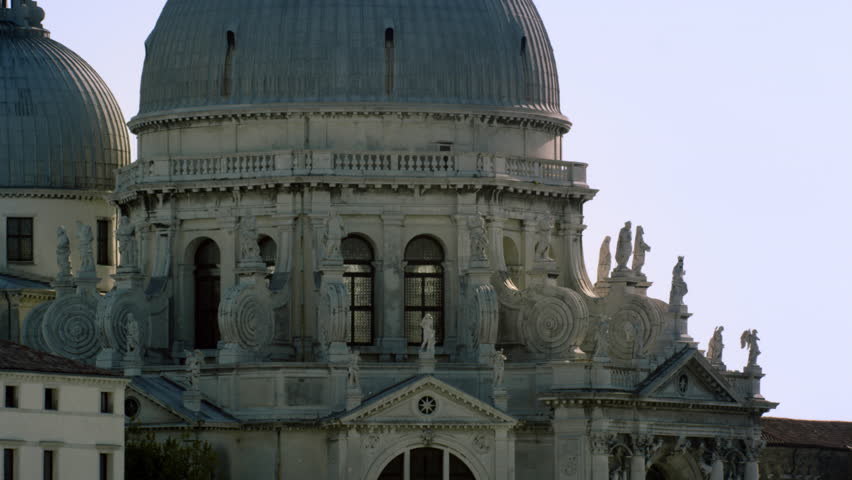 Tight static shot of the architecture of the Basilica of Santa Maria della