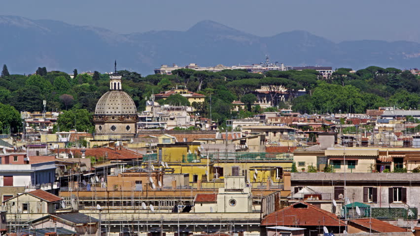 High angle skyline shot of Rome
