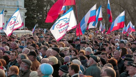 YEVPATORIA, CRIMEA – MARCH 5, 2014 – People on a peaceful protest against authorities