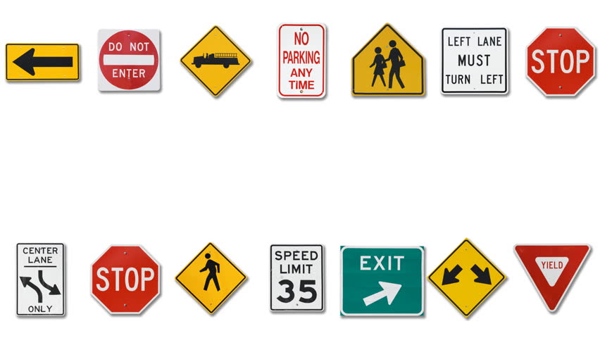 Various Traffic Signs Moving in Stock Footage Video (100% Royalty-free