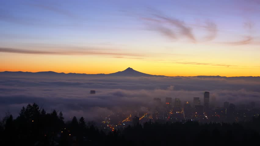 Portland Sunrise with Mt. Hood in Background and Amazing Clouds