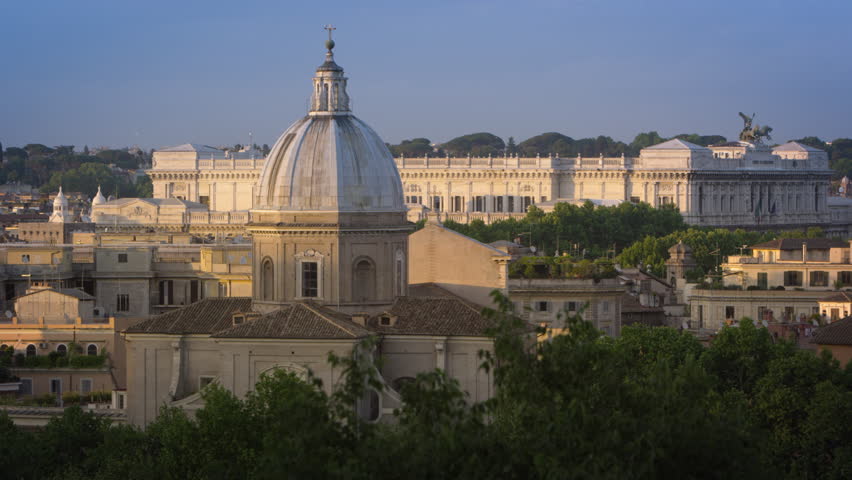 Still shot of the Palace of Justice behind the San Giovanni dei Fiorentini dome