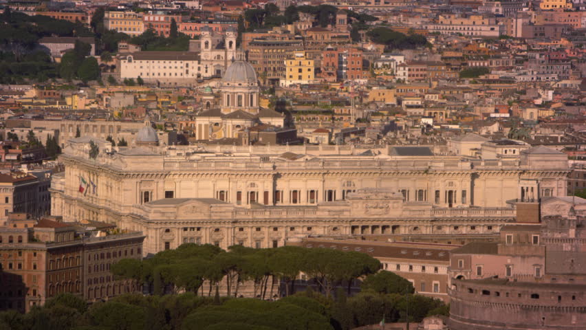 Aerial footage of the Palace of Justice and Castel Sant'Angelo