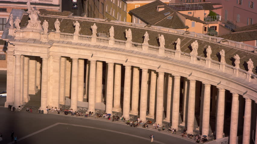 Curved row of columns lining the piazza of St Peter's Basilica