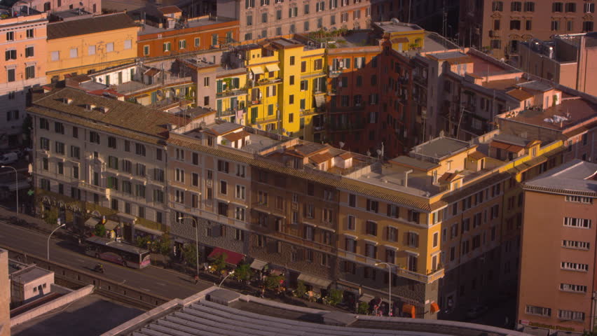 High-angle shot of buildings encircling a plaza in Rome, Italy 