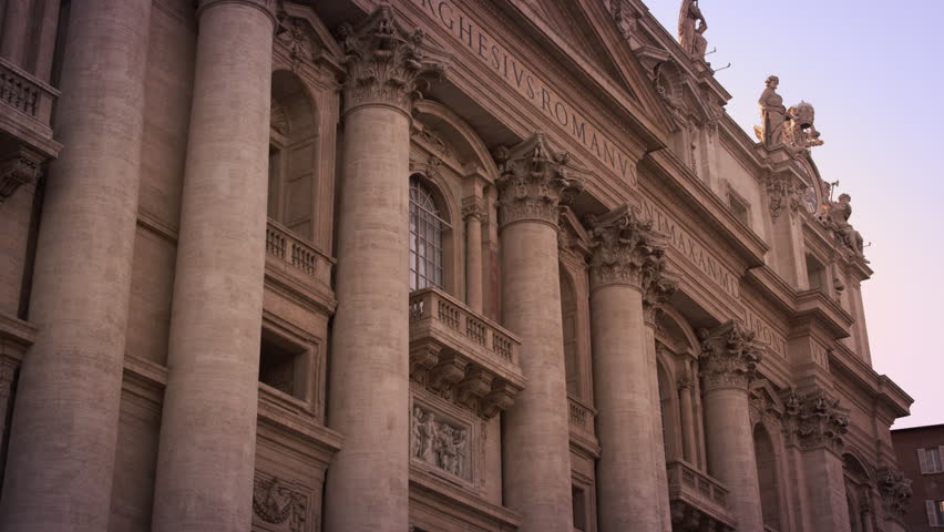 Low angle shot of the second story of St Peter's facade