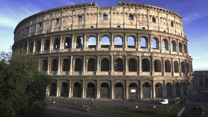 Slow motion shot of the north side of the Roman Colosseum