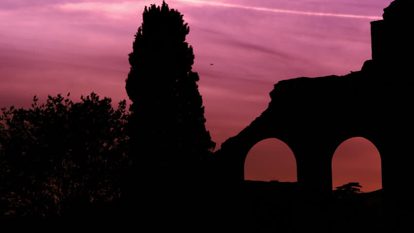 Arches of Constantine's basilica at dusk