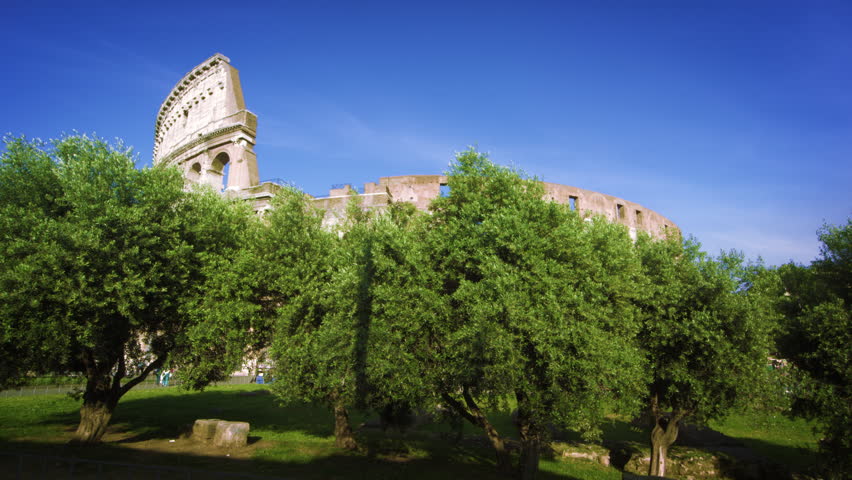 Shot of Colosseum at the base of a hill