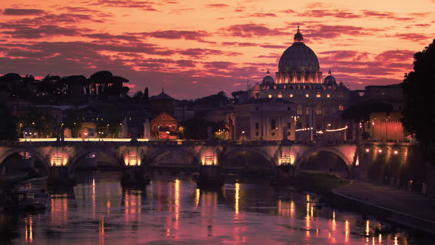 Still footage of Ponte Sant Angelo and dome of St Peters Basilica