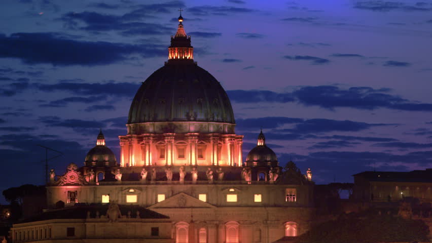 Close up footage of dome of illuminated St Peter's Basilica