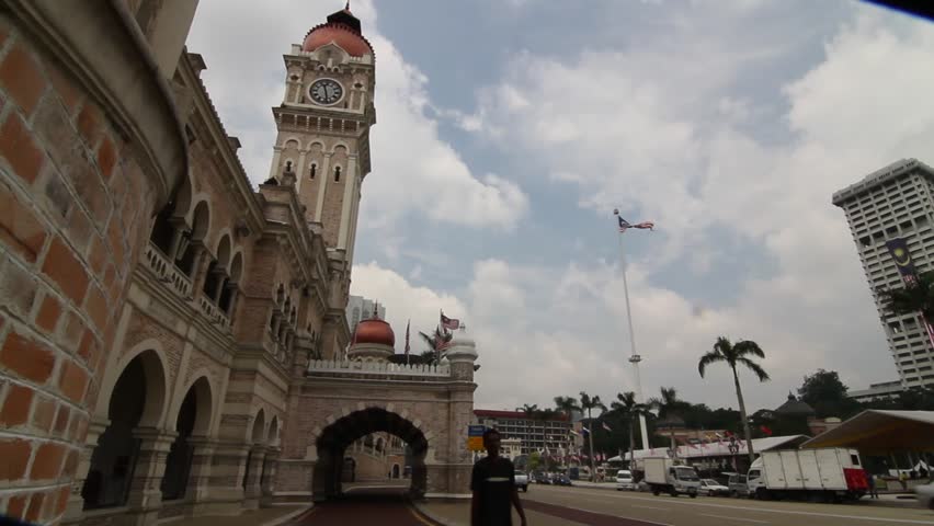 beautiful sliding shot of Merdeka Square with the Malaysian flag
