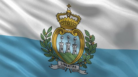 Flag of San Marino gently waving in the wind. Seamless loop with high quality fabric material.