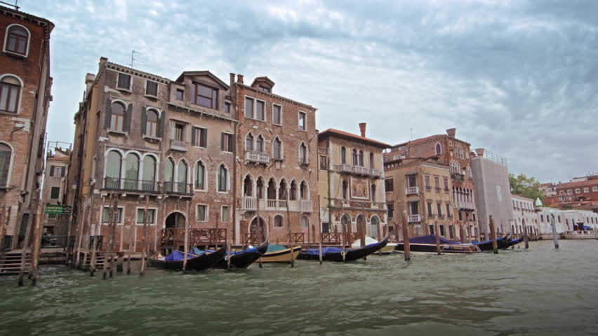 VENICE, ITALY - MAY 2, 2012: Slow motion, tracking shot of Grand Canal