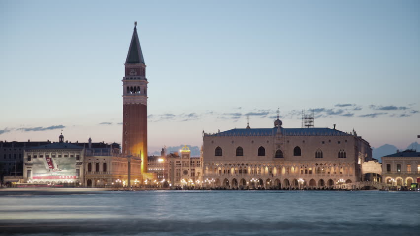 VENICE, ITALY - CIRCA MAY 2012: Sunset time-lapse of Saint Mark Square at night