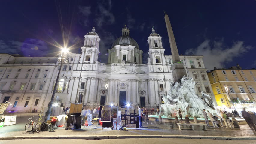 ROME - CIRCA MAY 2012: NIghttime time-lapse of the Fontana dei Quattro Fiumi and