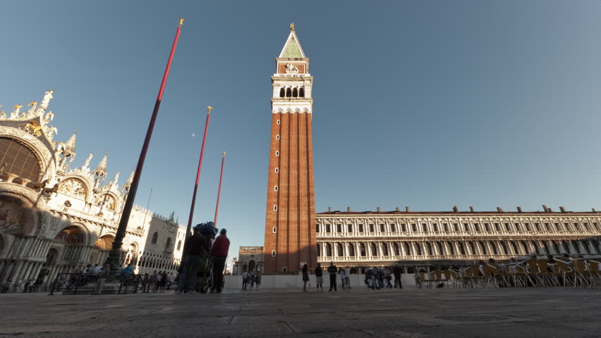 VENICE, ITALY - CIRCA MAY 2012: Time-lapse of the tower in Saint Mark's Square