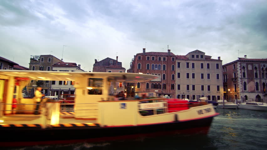 VENICE, ITALY - MAY 2, 2012: Stationary shot of buildings across the Grand Canal