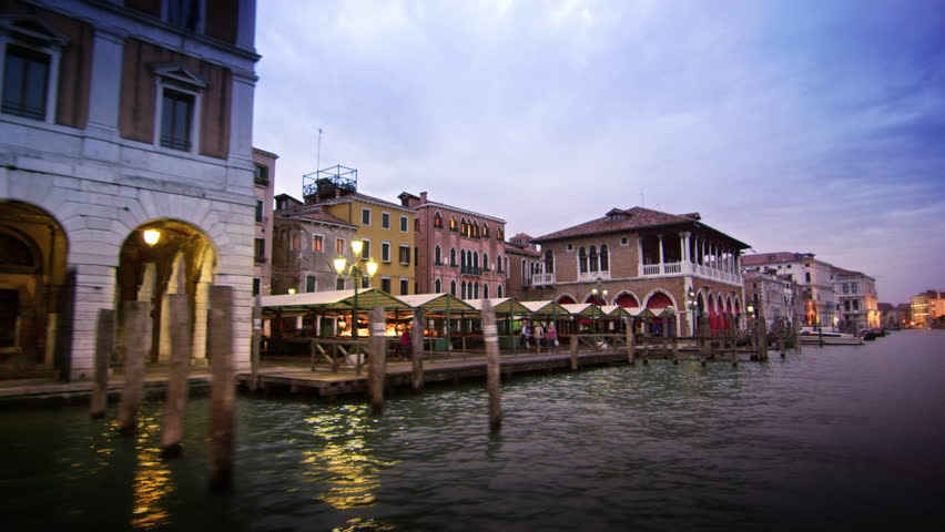 VENICE, ITALY - MAY 2, 2012: Tracking shot of covered pedestrian area on Grand