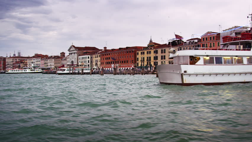 VENICE, ITALY - MAY 2, 2012: Tracking shot of Venice from a waterbus,