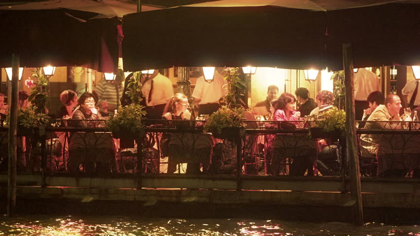 VENICE, ITALY - MAY 2, 2012: Waterside sitting area for Restaurant