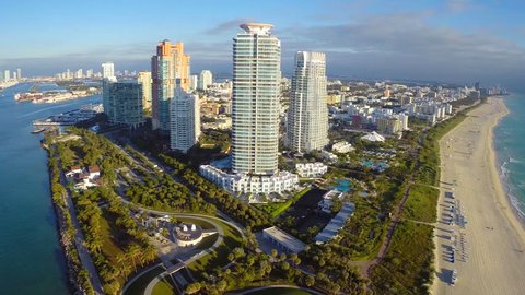 Aerial footage of the tip of Miami Beach