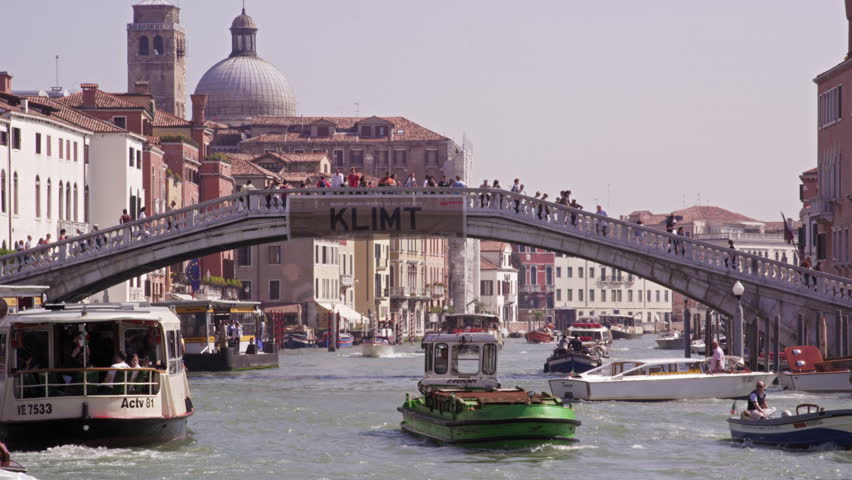 VENICE, ITALY - MAY 4, 2012: Slow motion shot of the packed Grand Canal with