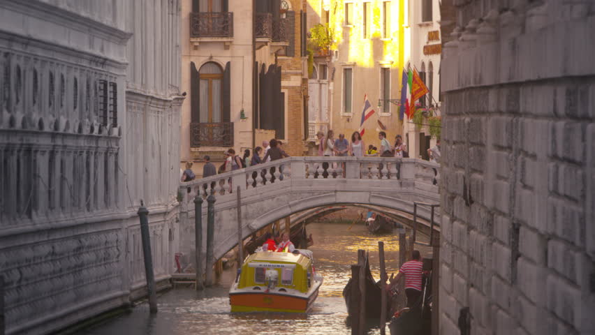 VENICE, ITALY - MAY 3, 2012: Water ambulance in the canal next to the Doge's