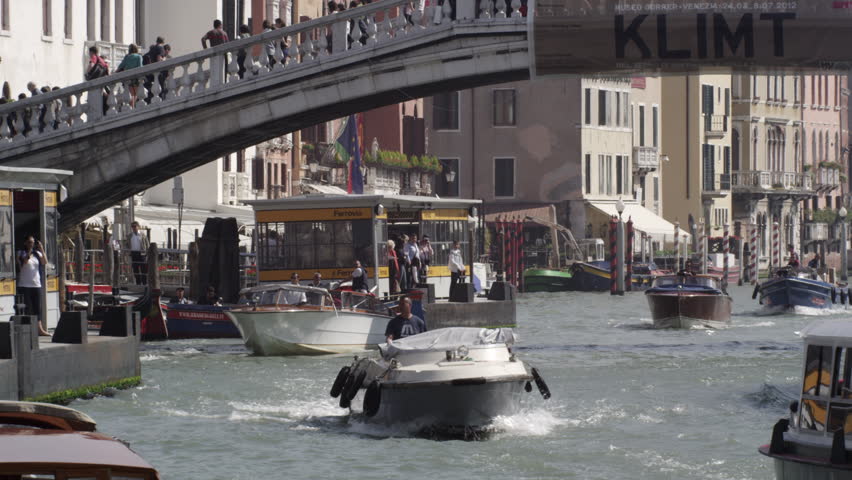 VENICE, ITALY - MAY 4, 2012: Slow motion shot of the busy Grand Canal with