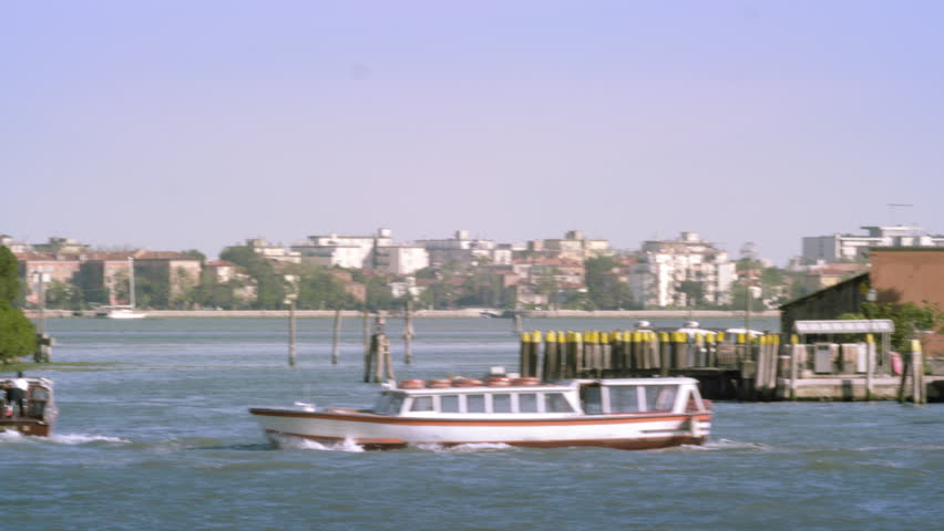 VENICE, ITALY - MAY 3, 2012: Tight panning shot of the east side of Giudecca