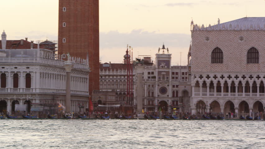 VENICE, ITALY - MAY 3, 2012: Panning shot of Piazza San Marco and the wharf