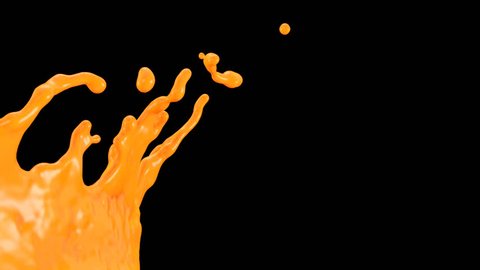 close-up view of orange color splash in slow motion, alpha channel included (FULL HD)