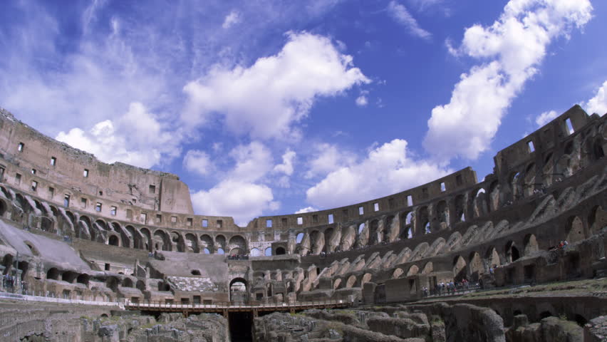ROME, ITALY - MAY 6, 2012: Pan of sky and stadium of the Colosseum from the