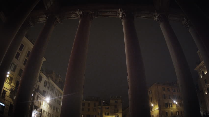 ROME, ITALY - MAY 7, 2012: the Piazza della Rotonda through the Pantheon pillars