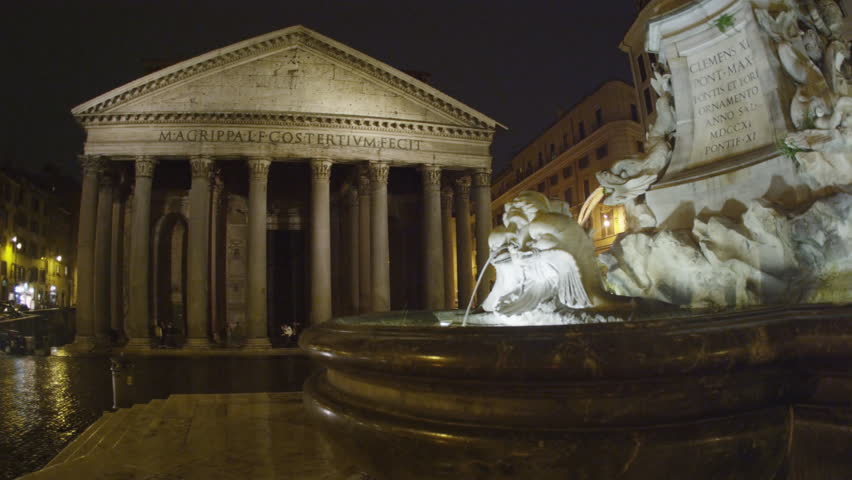 ROME, ITALY - MAY 7, 2012: Pan shot of Pantheon and fountain in the Piazza della