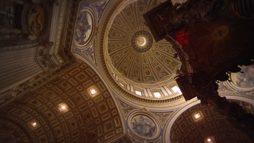 ROME, ITALY - MAY 8, 2012: Rotate and tilt down footage of interior of St